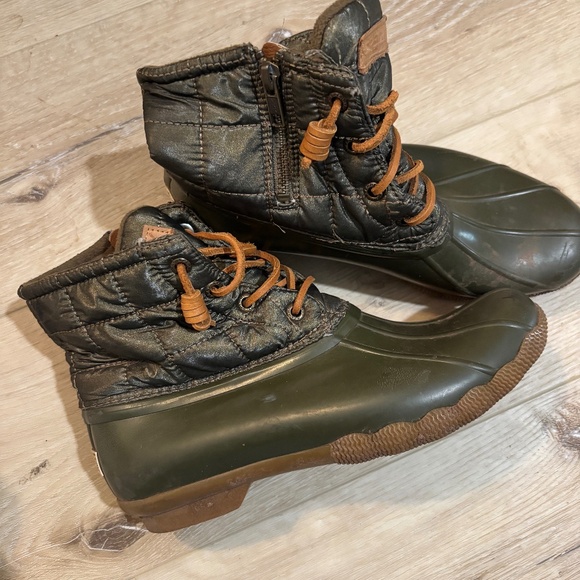 Sperry Duck Boots Women's Size 7 Green Top Siders with Leather Laces WaterprooF - Picture 2 of 4
